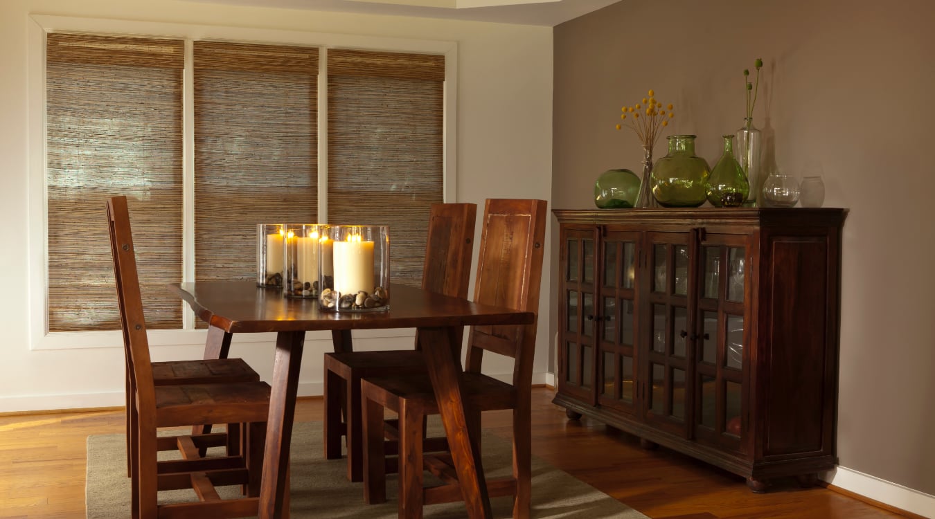 Woven shutters in a San Jose dining room.